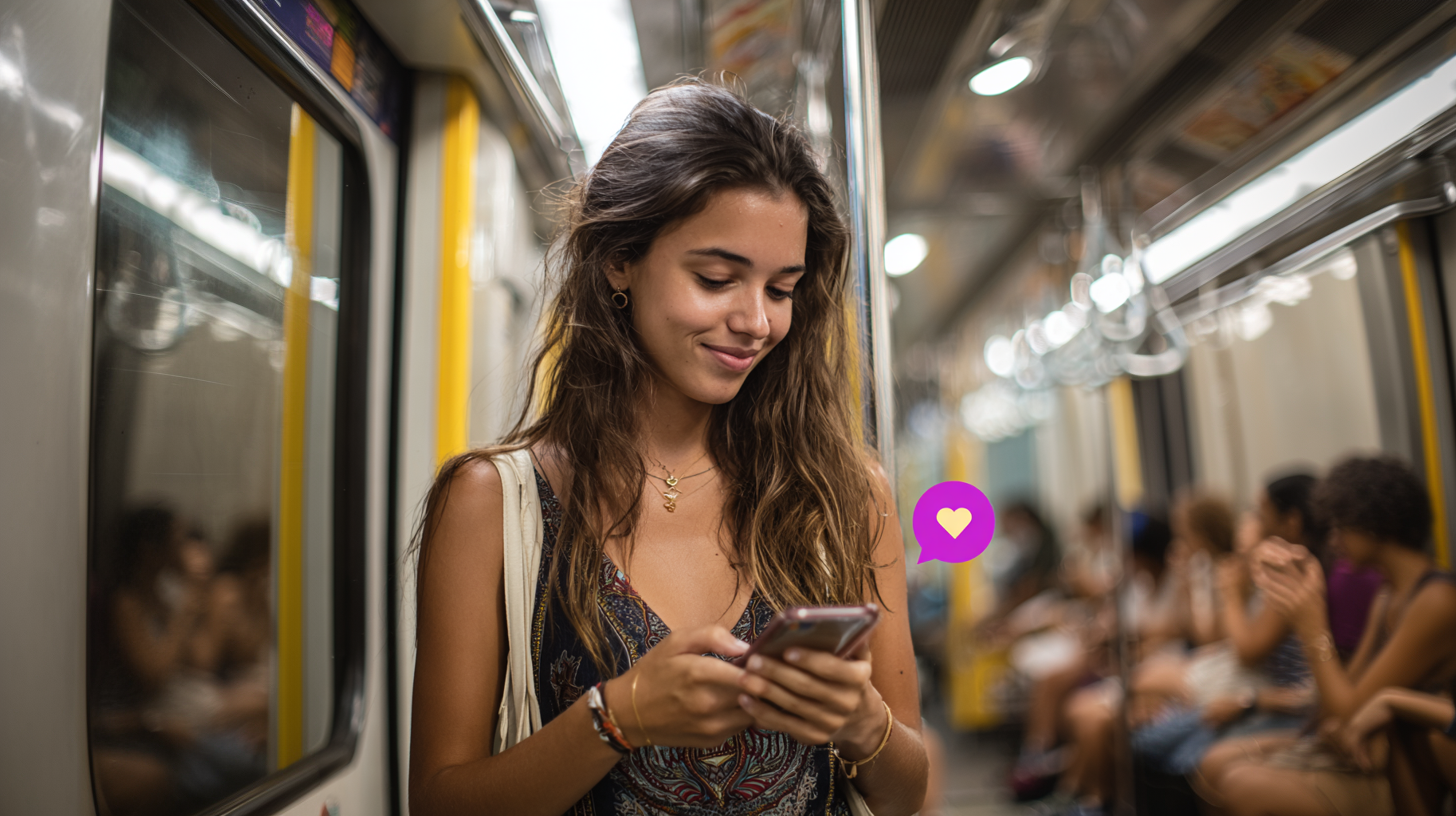 Mulher moderna no metrô - representação da vida urbana contemporânea